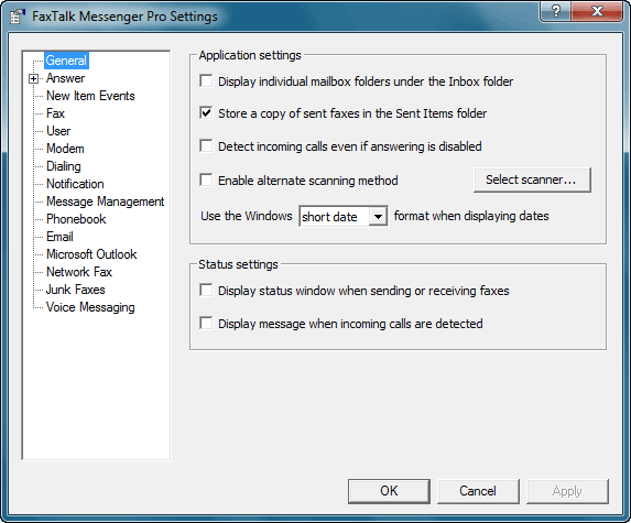 FaxTalk Messenger Pro Program Settings Screenshot
