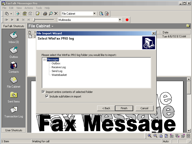 FaxTalk Messenger Pro WinFax PRO Import Screenshot