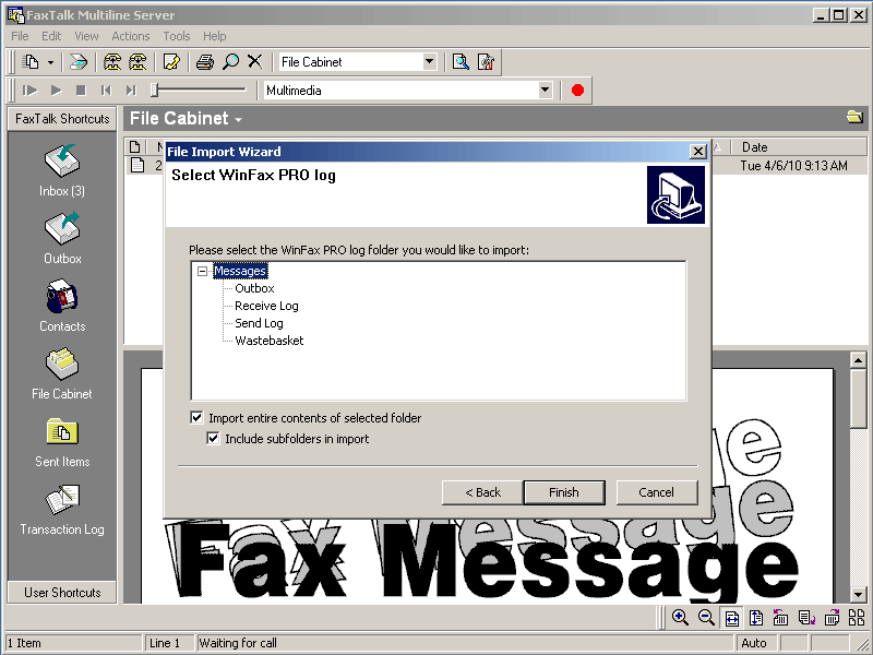 FaxTalk Multiline Server WinFax PRO Import Screenshot